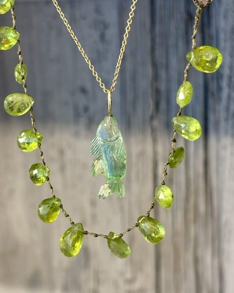 Green tormaline fish pendant